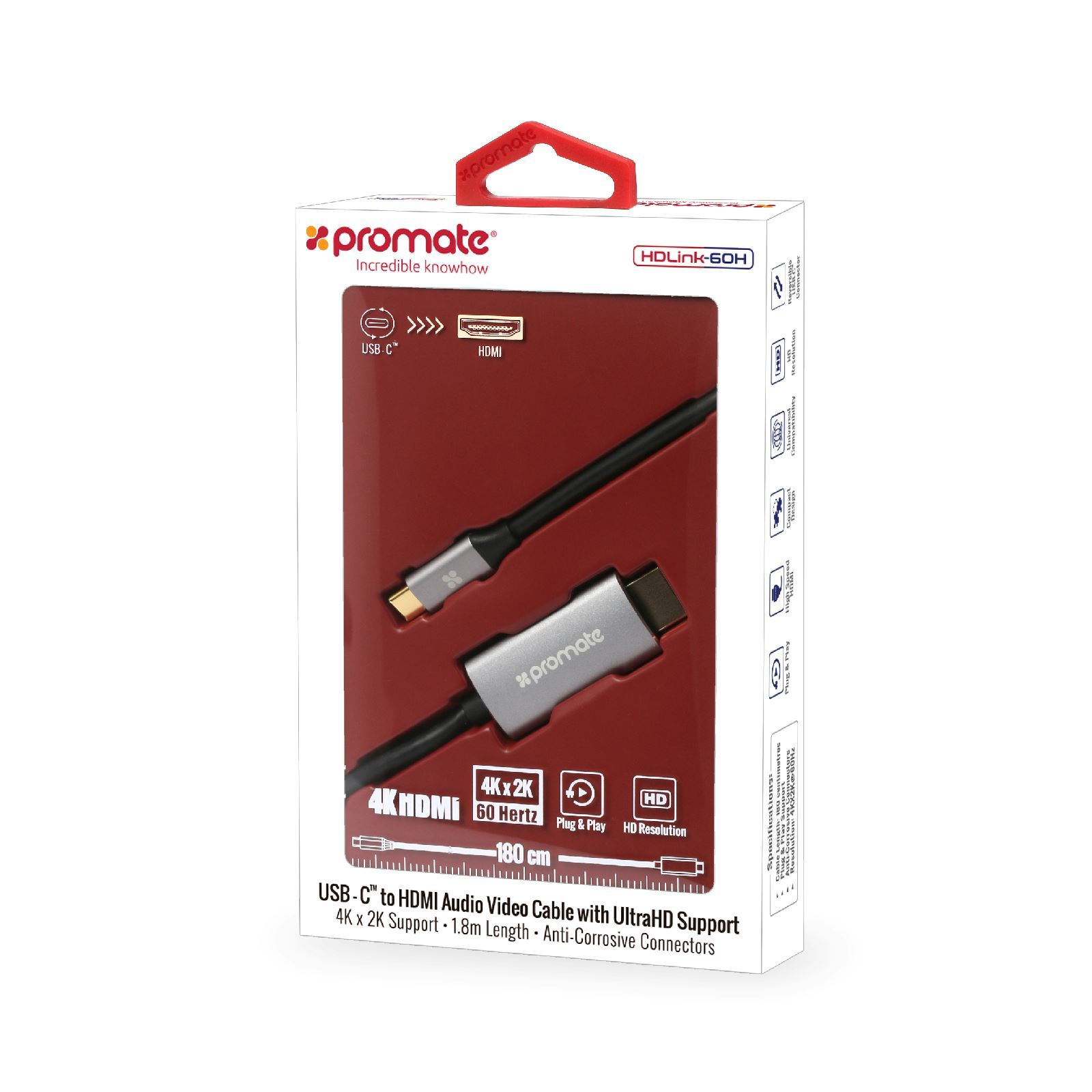 Vågn op Forstad Lige Buy the Promate HDLINK-60H 1.8m 4K USB-C to HDMI Cable with Gold Plated...  ( HDLINK-60H.GRY ) online - PBTech.com/au
