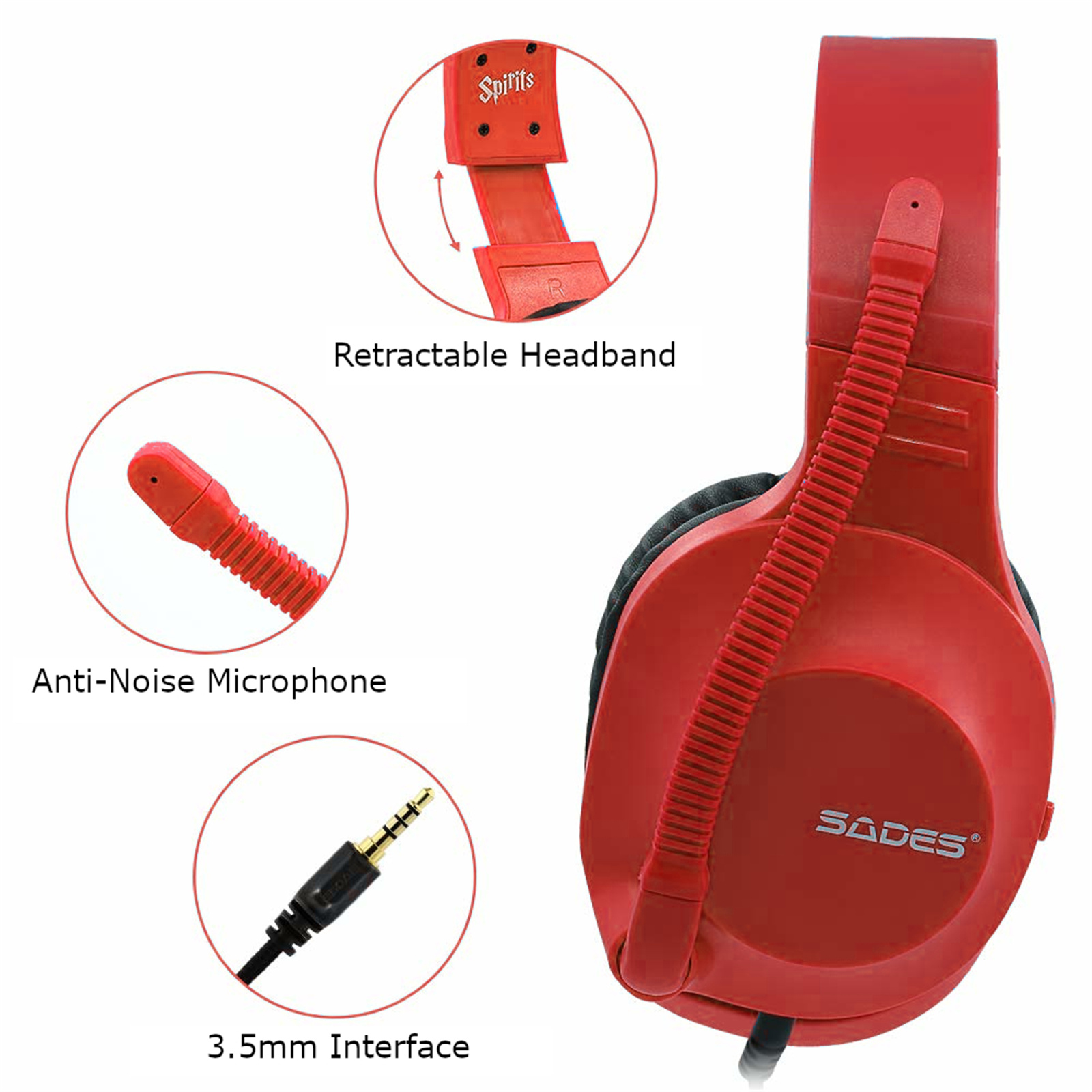 Buy the Sades Spirits Gaming Headset Red SSGHR online