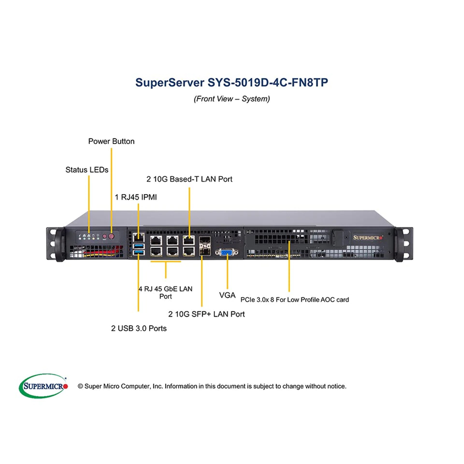 Buy the Supermicro 5019D-4C-FN8TP Embedded Barebone, 1U Short Depth, Xeon D...  SYS-5019D-4C-FN8TP online