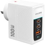 Valore White PD100W GaN Wall Charger with Digital Display, 1x USB-A + 2x USB-C