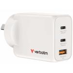 Verbatim 67016 GaN Charger - 3 Port 65W USB A/C 95% PCR - White