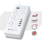 Sansai PAD-8044 4 Outlet USB-A & USB-C Powerboard w/Master On/Off switch & Surge and overload protected & 5-watt USB-A port 20 watt USB-C port &1 metre lead & Right angle power plug