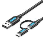 Vention CQDBH  USB 2.0 A Male to 2-in-1 Micro-B&USB-C Male 3A Cable 2M Black