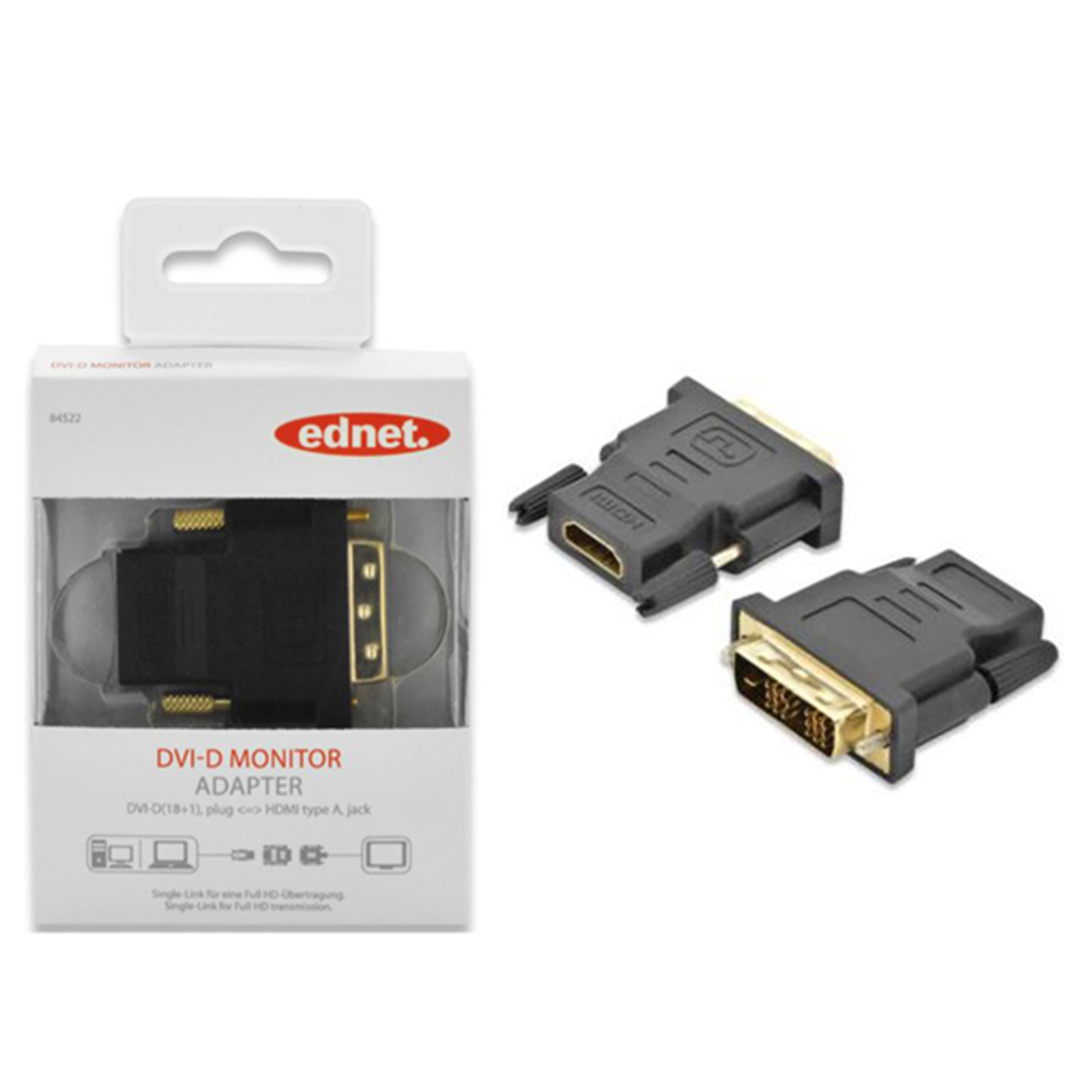 Buy the ednet 84522 DVI-D (M) to HDMI Type A (F) Adapter interface cable  and... ( 84522 ) online - PBTech.com