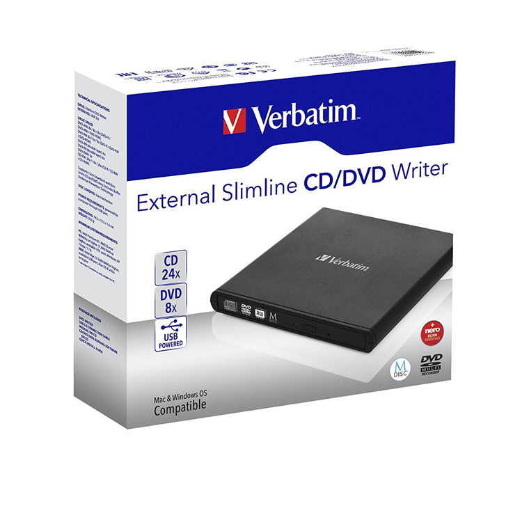 Buy the Verbatim 98938 External Slimline Mobile CD/DVD Writer USB 2.0 Black  ( 98938 ) online - PBTech.com