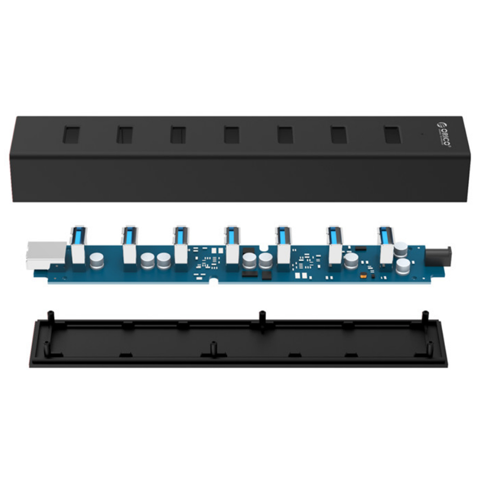 Buy the Orico 7 Port USB 3.0 HUB with Data Cable and Power Adapter  (H7013-U3)... ( H7013-U3-BK ) online - PBTech.com