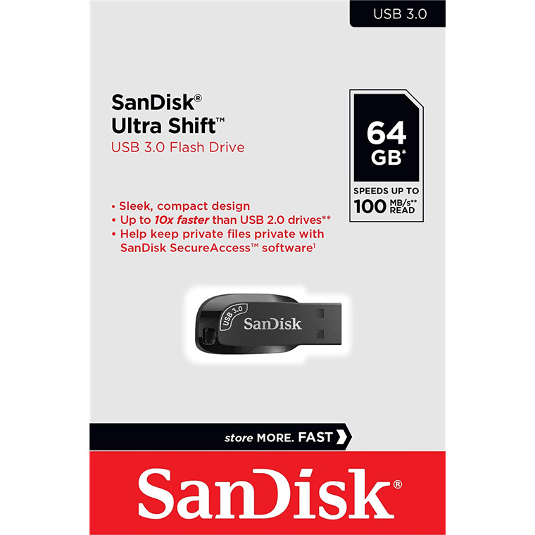 Buy the SanDisk Ultra Shift 64GB USB 3.0 Flash drive, Black, Compact Design  ( SDCZ410-064G-G46 ) online - PBTech.com