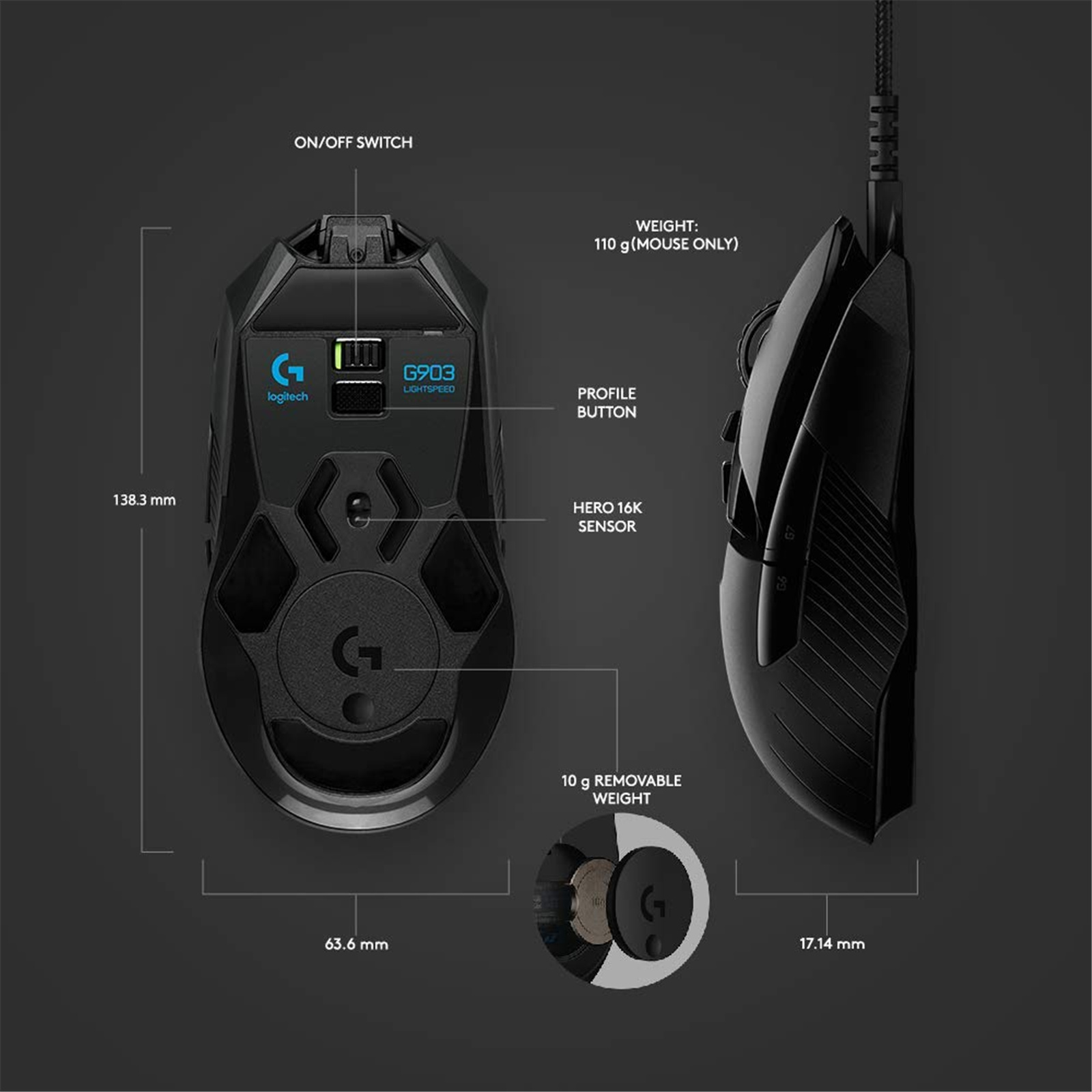 Buy the Logitech G903 Hero RGB Lightspeed Wireless Gaming Mouse (  910-005674 ) online - PBTech.com