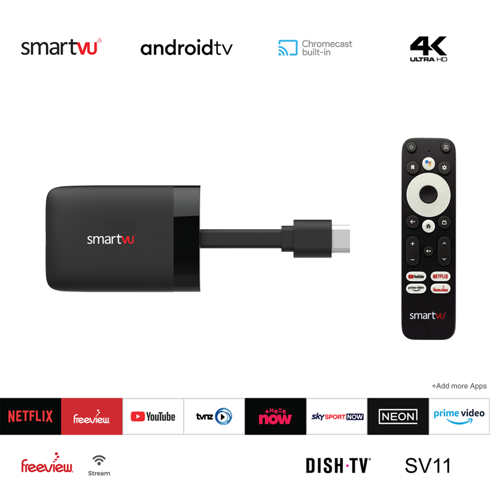 Buy the DishTV SmartVu V11 4K Android 10 TV Streaming Dongle -- Chromecast...  ( SV11 ) online - PBTech.com