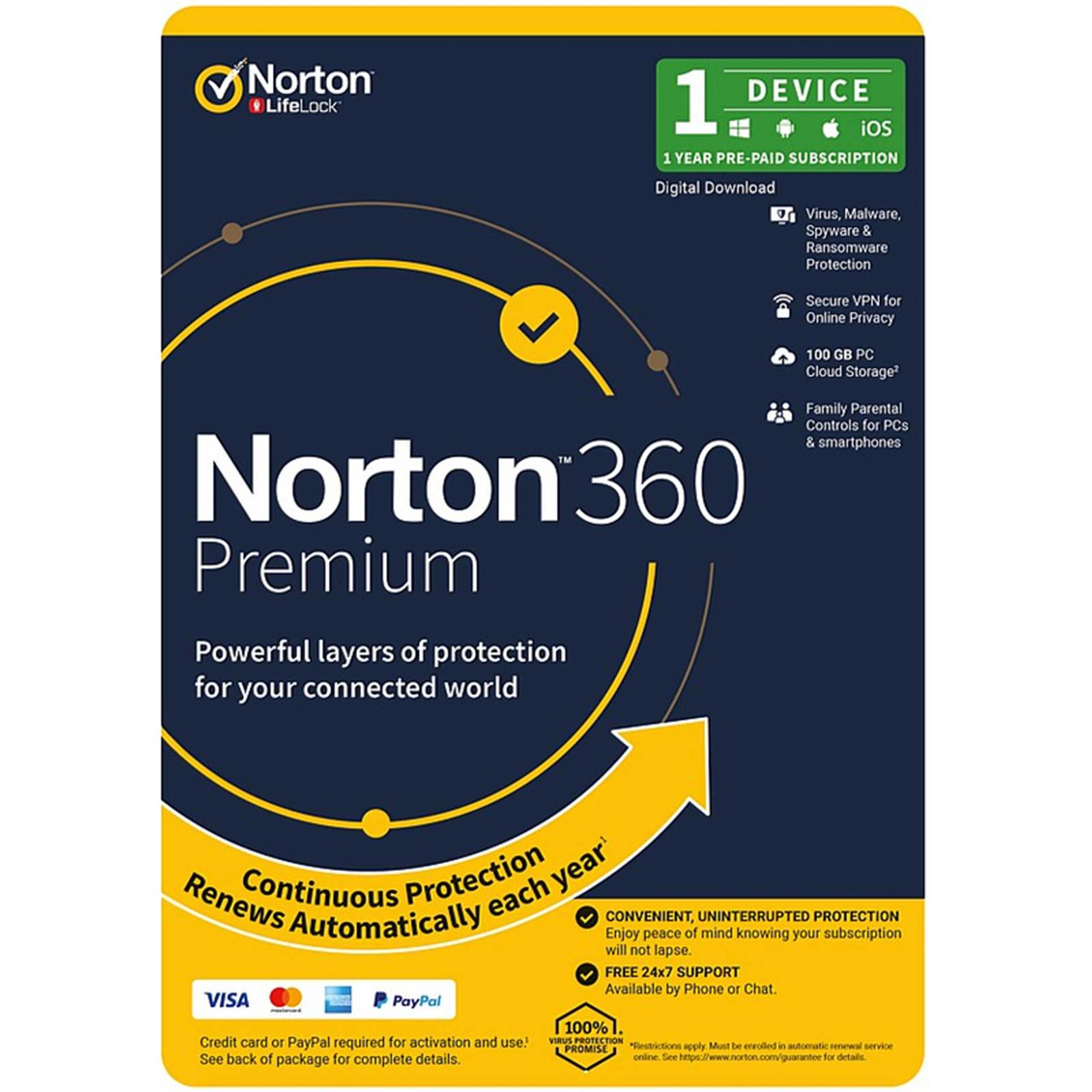 Buy the NortonLifeLock NORTON 360 PREMIUM 100GB 1D 12M DVD Channel antivirus,...  ( 21396429 ) online - PBTech.com