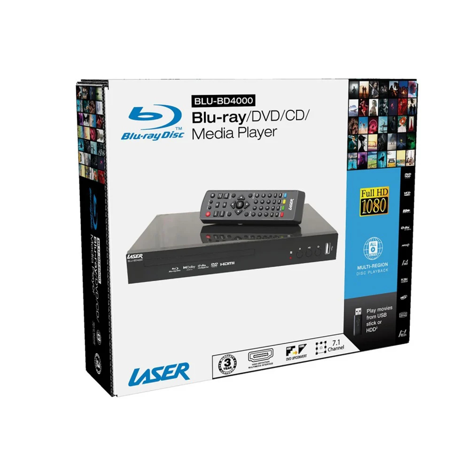 Buy the Laser BLU-BD4000 Blu-Ray Player with Multi Region HDMI Digital 7.1  ( BLU-BD4000 ) online - PBTech.com/pacific