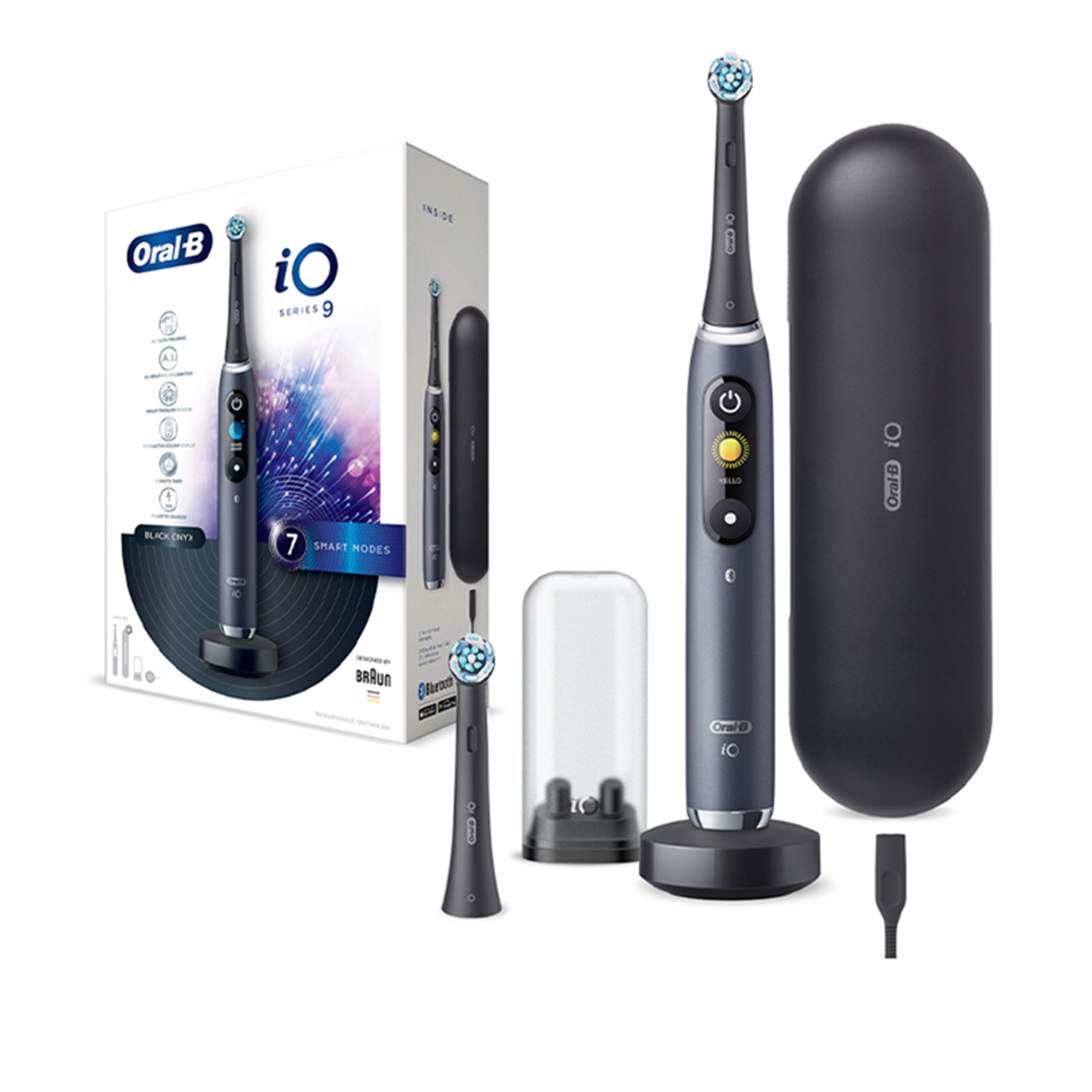 Oral-B iO Series 9 Electric Toothbrush With 2 Brush Heads (Black Onyx),  Display screen helps motivate you and enables you to customize your  brushing