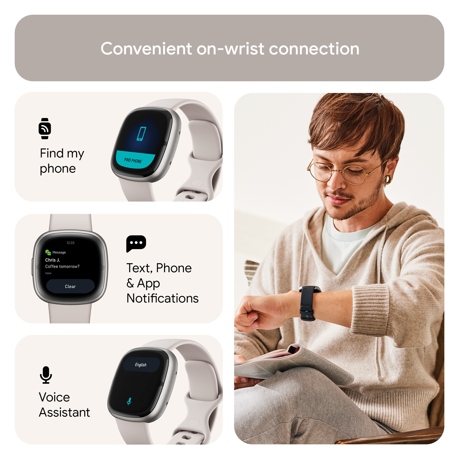 Buy the Fitbit Sense 2 Smart Watch - Lunar White / Platinum
