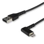 StarTech RUSBLTMM1MBR 3ft (1m) Durable USB A to Lightning Cable - Black 90° Right Angled Heavy Duty Rugged Aramid Fiber USB Type A to Lightning Charging/Sync Cord - Apple MFi Certified - iPhone
