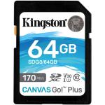 Kingston Canvas Go Plus SDXC Memory Card - 64GB UHS-I - Class 10 - U3 - V30 - Read up to 170MB/s - Write up to 70MB/s - for DSLRs - Mirrorless Cameras & 4K Video Production