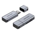 Vention CLIH0 2-in-1 USB-A Card Reader - Gray USB 3.0 - (SD+TF) - Dual Drive Letter - Aluminum Alloy Type