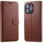 iPhone 15 Pro Flip Wallet Case - Brown 3 Card Slots - Cash Compartment - Magnetic Clip