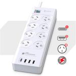 Sansai PAD-8088 8 Outlet USB-A & USB-C Powerboard w/Master On/Off switch Surge and overload protected 3x USB-A & 1x USB-C USB charger outlets